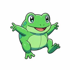 Naklejka premium Cute jumping frog. Adorable cartoon amphibian illustration with a big smile. 