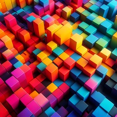 Abstract 3D cube texture. Colorful geometric background of extruded voxels or boxes.
