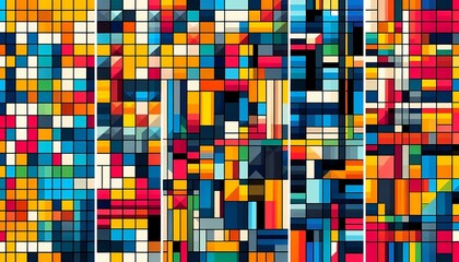 Abstract geometric pattern set. Seamless texture of vibrant colorful squares and rectangles.
