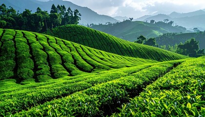 Naklejka premium Tea Plantations on Rolling Hills