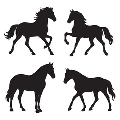 Four Black Horse Silhouettes in Various Poses