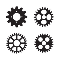 Four Black Gears on White Background