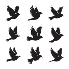 Silhouette of Nine Birds in Flight