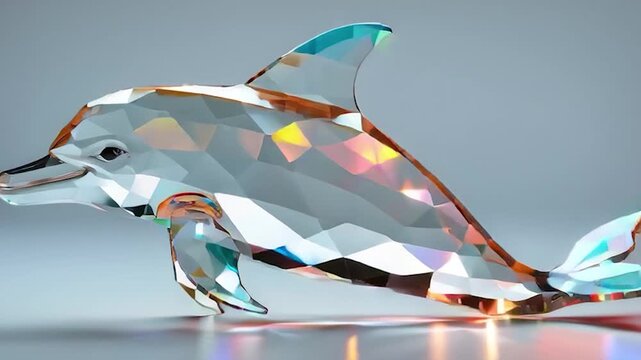 Crystal Dolphin Figurine Shimmers on Reflective Surface in Studio Video