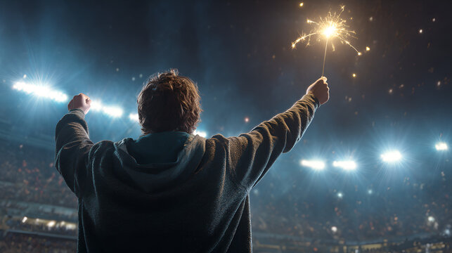 Man sparkler stadium glowing trails Guy Fawkes celebration