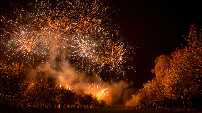 Bonfire night fireworks orchard autumn Guy Fawkes celebration