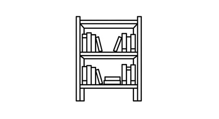 A minimalist line drawing of a bookshelf filled with various books