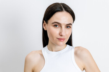 Clear skin routine of a young woman focusing on natural beauty and care