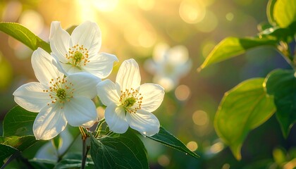 Blooming jasmine flowers at sunset
