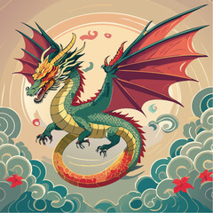 Fototapeta premium Detailed Fantasy Dragon in Vector Style