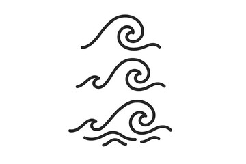 Ocean wave line icons set, stylized water wave symbols, vector minimalist illustration, marine liquid motion design with transparent background, coastal sea waves bundle