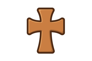 Fototapeta premium Wooden cross icon flat symbol vector illustration with smooth edges, brown wood texture background, Christian religious symbol, spiritual and faith concept design for graphic projects