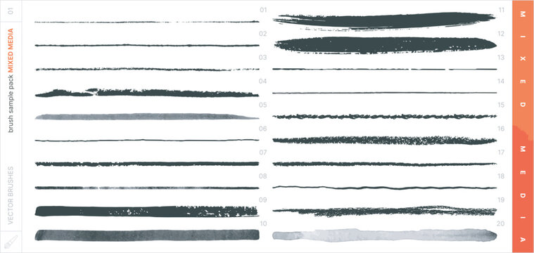 Vector Brushes. Mixed Media Sampler Set.