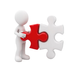 Teamwork Concept: Red Puzzle Piece Fits with White Puzzle