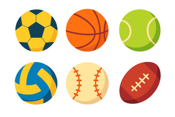 Collection of popular sports balls for different games and athletic activities