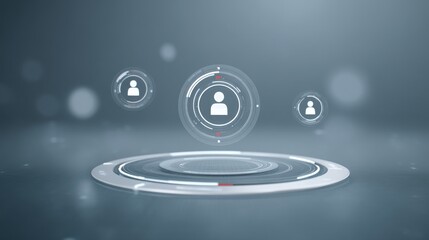 Digital interface with user icons and circular elements in a modern design.