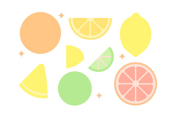 Colorful collection of whole and sliced citrus fruits with sparkling accents