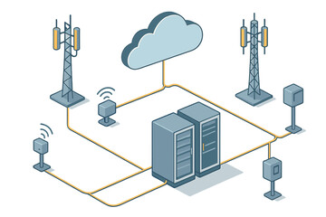 Obraz premium Telecommunication network infrastructure with cloud computing and data servers