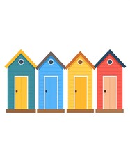 Four colorful beach huts in a row