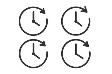 Clock icon set with circular arrow for passage of time concepts. Vector for progress, deadline, express delivery, countdown, timer, schedule, 24/7 service, update, history.