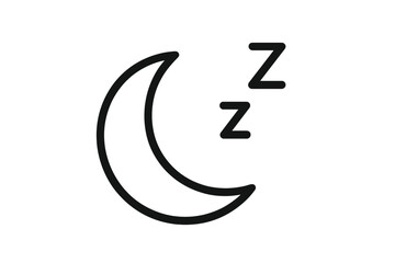 Obraz premium Crescent moon sleep symbol with zzz icon. Vector concept for night, bedtime, dreaming, and relaxation. Simple outline illustration for rest, fatigue, insomnia, napping, and quiet.