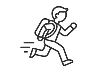 Student rushing to class line icon. Vector illustration of a character running with a backpack. Concept of hurry, being late for school, college, or a deadline. Person in motion.
