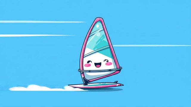 Animated windsurf illustration on blue background for recreational activity