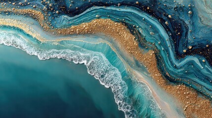 Oceanic Marble: The serene embrace of teal and gold blends into an abstract seascape in a visual symphony of fluidity, inviting viewers into a realm of elegance and aesthetic appeal.