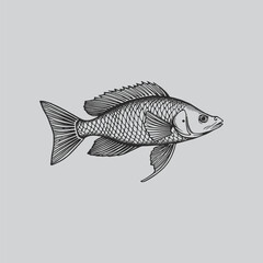 Traditional Arowana Fish Ink Drawing