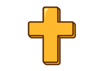 Obraz premium Golden cross icon vector illustration. Christian religion symbol of faith, God, and Jesus. Holy spiritual crucifix design element for church, Easter, or baptism events. 3D cartoon style.