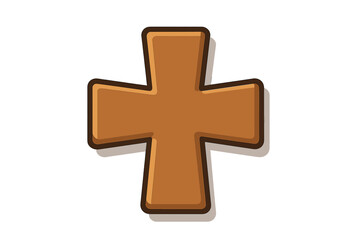 Obraz premium Bronze cross sign vector icon in flat cartoon style. Metallic plus symbol for christian religion, faith, and spirituality. Isolated crucifix graphic element, add button or sticker.
