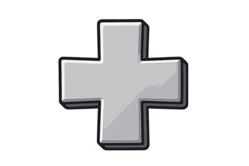 Obraz premium Christian cross vector illustration. 3D plus sign icon. Medical and health care symbol. Holy, faith, and spiritual concept. Gray cartoon graphic element isolated on white.