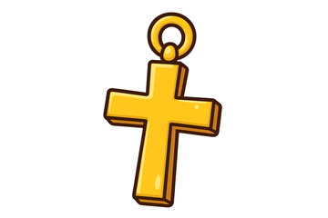 Fototapeta premium Golden cross pendant vector icon. Christian religious jewelry symbol of faith and spirituality. Cartoon illustration of a holy crucifix for necklaces. Catholic or orthodox sign.