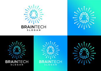brain logo icon vector with technology style