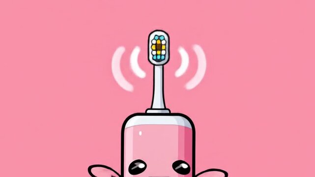 Animated electric toothbrush illustration on pink background