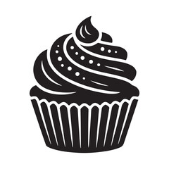 Cupcake Vector Silhouette Illustration with Cherry