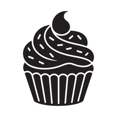 Cherry Topped Cupcake Silhouette Vector Illustration