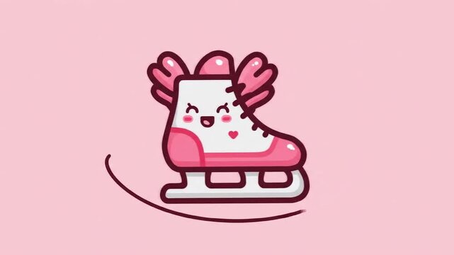 Cute ice skate cartoon graphic on pink background for creative design