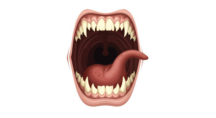 Naklejka premium Menacing maw with razor-sharp teeth and wriggling tongue illustration on white