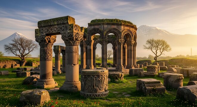 Ruins of Zvartnots Cathedral - A Glimpse into Armenian History.
