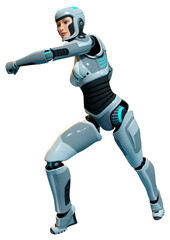 3D Rendering Female Robot on White
