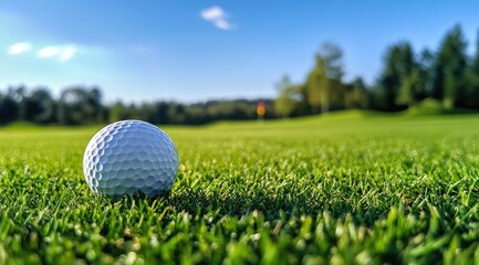Golf ball on vibrant green fairway