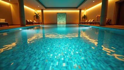 Fototapeta premium Heated pool with mosaic tiles and soft lighting
