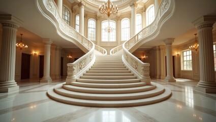 Obraz premium Grand spiral staircase in marble hall