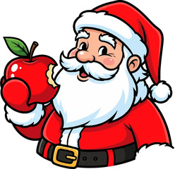 Santa Claus Holding a Red Apple Illustration