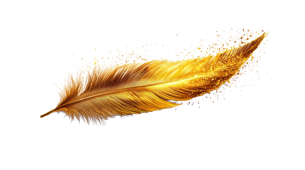 Golden Feather with Glitter Effect on Transparent Background