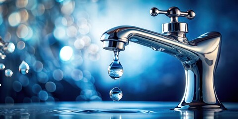 Water droplets falling from a faucet in slow motion