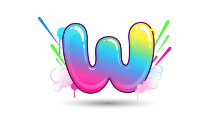 A vibrant letter W design featuring a colorful, glossy, and cartoonish style perfect for