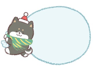 黒柴犬サンタクロースの袋フレーム