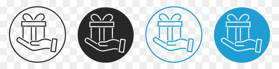 hand hold gift box line icon set